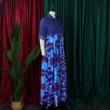 Denim Patchwork Print Big Swing Maxi Dress GCZF-8551