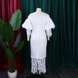 Lace Patchwork One Neck Midi Dress GCZF-D247-B2