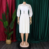 Lace Crochet Hollow Out Pleated Patchwork Dress GCZF-D254-C1