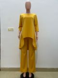 Irregular Solid Tops Two Piece Pants Set QODY-6004