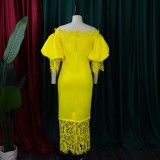 Lace Patchwork One Neck Midi Dress GCZF-D247-B2