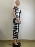 Sexy One Shoulder Print Long Dress QODY-6029