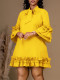 Solid Color Stacked Sleeve Lace-Up Ruffle Dress GCZF-8570