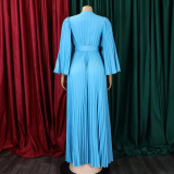 V Neck Press Pleated Big Swing Gown Long Dress GCZF-C8478