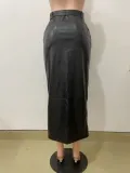 Split Half PU Leather Skirt(With Belt) QODY-6005