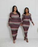 Stripe Print Long Sleeve Long Sleeve QODY-6019