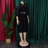 Lace Crochet Hollow Out Pleated Patchwork Dress GCZF-D254-C1