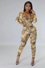 Leopard Print Backless Hooded Jumpsuit QODY-6010
