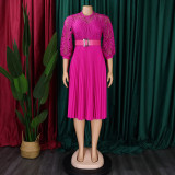 Lace Crochet Hollow Out Pleated Patchwork Dress GCZF-D254-C1