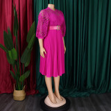 Lace Crochet Hollow Out Pleated Patchwork Dress GCZF-D254-C1