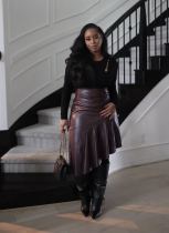 Irregular PU Splicing Half-body Leather Skirt QODY-6013