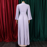V Neck Press Pleated Big Swing Gown Long Dress GCZF-C8478