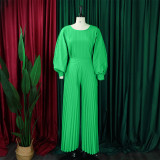 Solid Color Long Sleeve Loose Pleated 2 Piece Set GCZF-8531