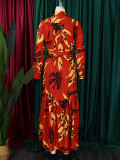 Fashion Print Tie Up Long Sleeve Shirt Dress GCZF-8565
