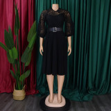 Lace Crochet Hollow Out Pleated Patchwork Dress GCZF-D254-C1