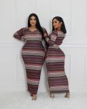 Stripe Print Long Sleeve Long Sleeve QODY-6019