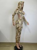 Leopard Print Backless Hooded Jumpsuit QODY-6010