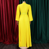 V Neck Press Pleated Big Swing Gown Long Dress GCZF-C8478