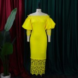 Lace Patchwork One Neck Midi Dress GCZF-D247-B2