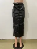 Split Half PU Leather Skirt(With Belt) QODY-6005