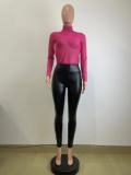 Hight Waist Slim Tight PU Leather Pant QODY-6011