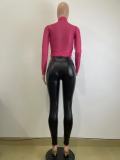 Hight Waist Slim Tight PU Leather Pant QODY-6011