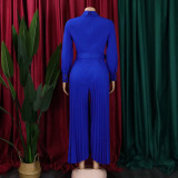 Solid Color Long Sleeve Belt Loose Jumpsuit GCZF-8504