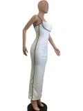 Sexy Sling Contrast Color Slim Long Dress QODY-6025