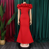 Solid Color One Neck Fishtail Dress GCZF-8519