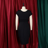 V Neck Solid Color Belt Midi Dress GCZF-8492P