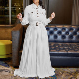 Solid Color Long Sleeve Belt Loose Jumpsuit GCZF-8504