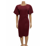 Ruffle Sleeve Split Skinny Midi Dress GCZF-D311-C2