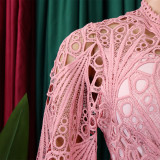 Lace Crochet Hollow Out Pleated Patchwork Dress GCZF-D254-C1