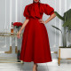 Tie Up Bow Solid Color Mid-Length Dress GCZF-8481