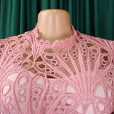 Lace Crochet Hollow Out Pleated Patchwork Dress GCZF-D254-C1
