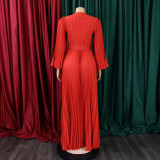 V Neck Press Pleated Big Swing Gown Long Dress GCZF-C8478