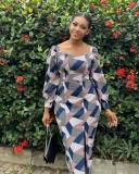 Casual Print Long Sleeve Split Midi Dress QODY-6008