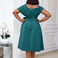 V-neck Pleated Tie Up Sexy Midi Dress GCZF-8483