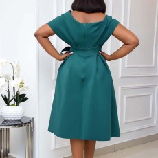 V-neck Pleated Tie Up Sexy Midi Dress GCZF-8483