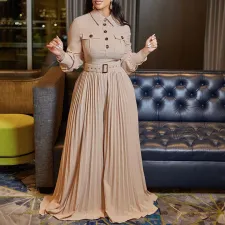 Solid Color Long Sleeve Belt Loose Jumpsuit GCZF-8504
