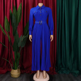 Solid Color Long Sleeve Belt Loose Jumpsuit GCZF-8504