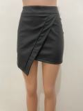 Irregular Slit Half Body PU Leather Skirt QODY-6001