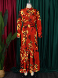 Fashion Print Tie Up Long Sleeve Shirt Dress GCZF-8565