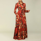 Fashion Print Tie Up Long Sleeve Shirt Dress GCZF-8565