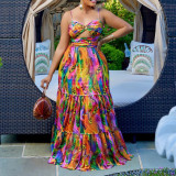 Plus Size Sexy Print Sling Big Swing Maxi Dress GCZF-8465