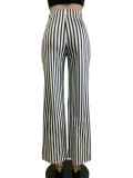 Black Stripe High Waist Wide Leg Pants QODY-6022