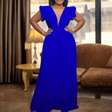 Mesh Splicing Solid Color Wide Leg Jumpsuit GCZF-8471