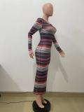 Stripe Print Long Sleeve Long Sleeve QODY-6019