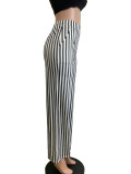 Black Stripe High Waist Wide Leg Pants QODY-6022