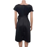 V-neck Pleated Tie Up Sexy Midi Dress GCZF-8483